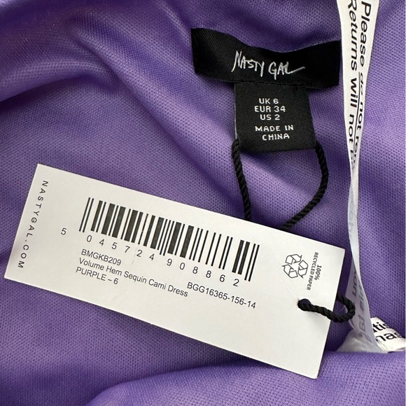 Nasty Gal Ruffle Hem Sequin Cami Mini Dress in Purple Size 2 - Picture 7 of 17
